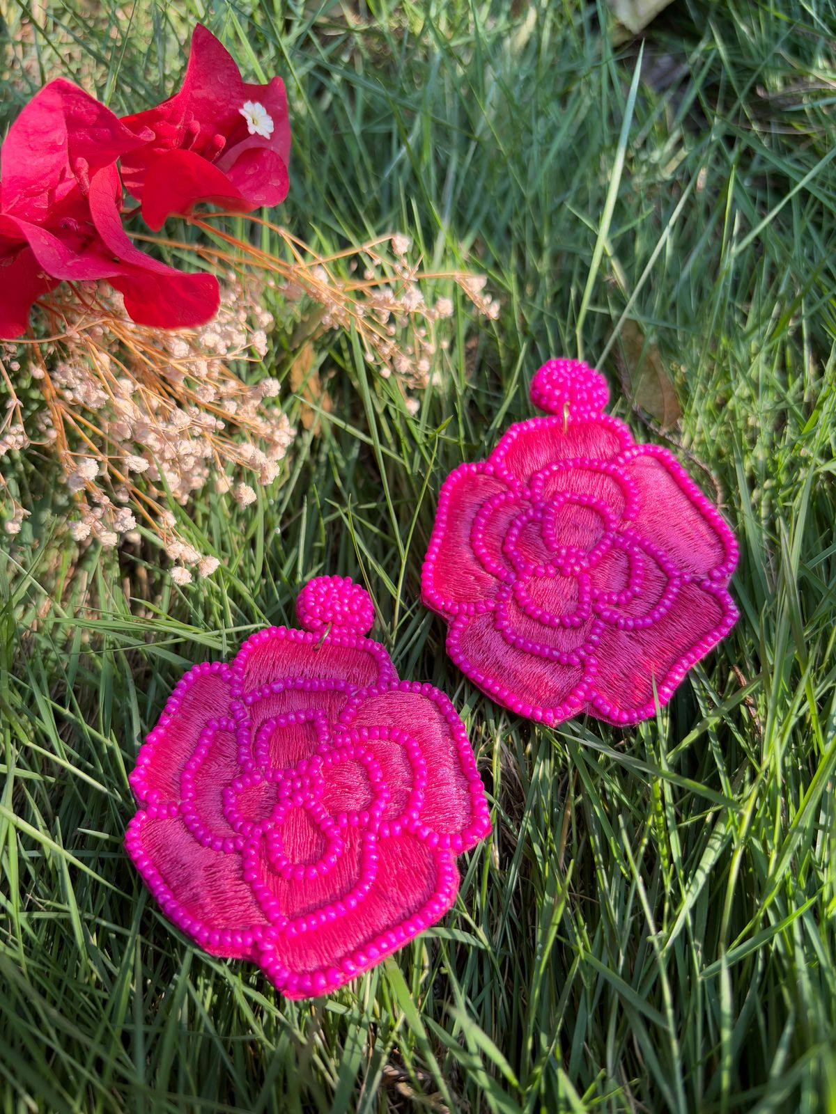 Cherry Blossom Handmade Beaded Earrings